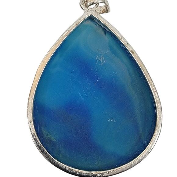 Handmade Silver Pendant Featuring Blue Druzy Agate Teardrop Crystal Slice Design - Picture 4 of 10